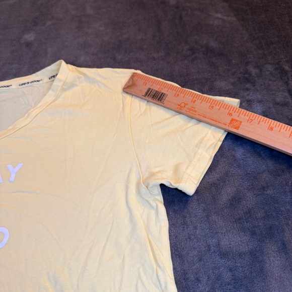 Life is Good Yellow V Neck T Shirt Today is a Good Day Graphic Womens Medium - Picture 7 of 9